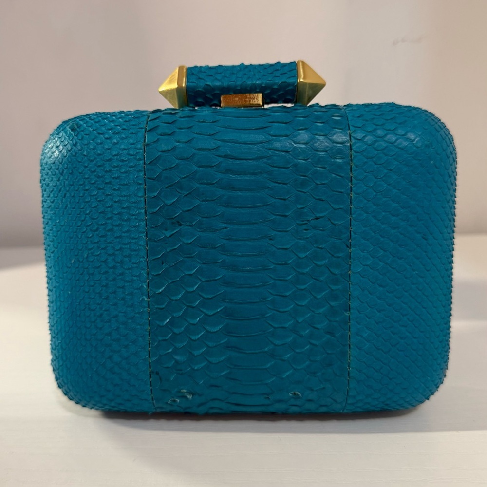 Brian Atwood Authentic Turquoise Snakeskin Clutch with Detachable Gold Chain
